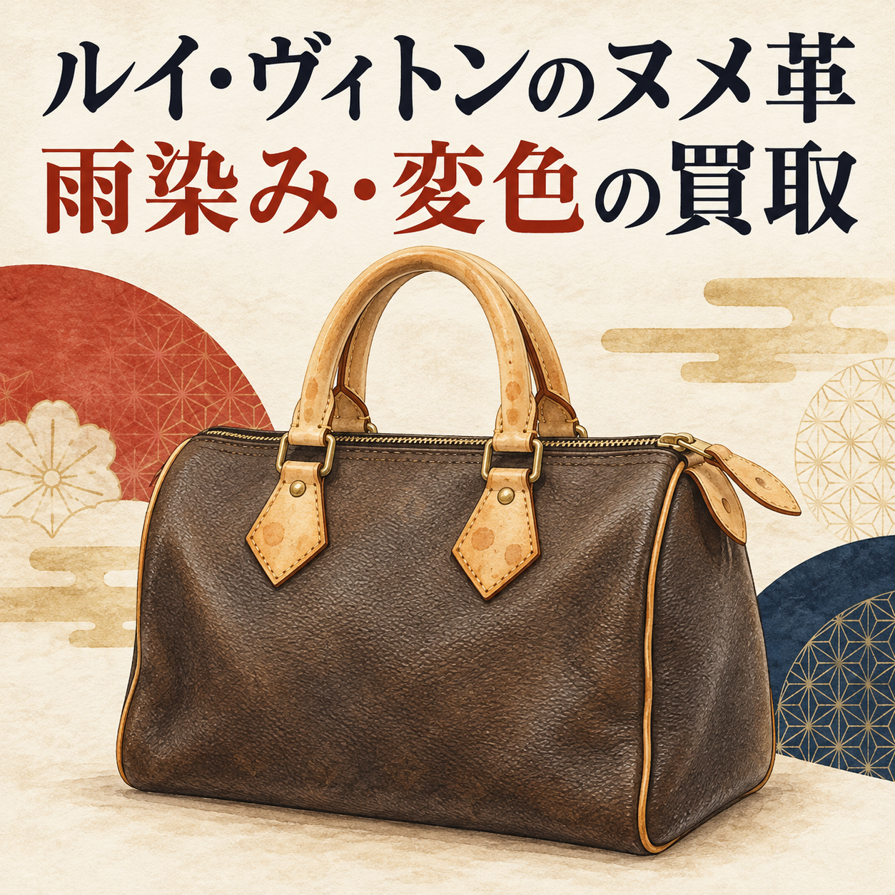 ルイ・ヴィトンのヌメ革にある雨染みと変色の買取を解説するアイキャッチ
