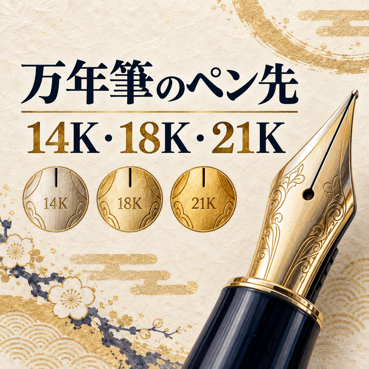 万年筆のペン先にある14K・18K・21K刻印を解説するアイキャッチ